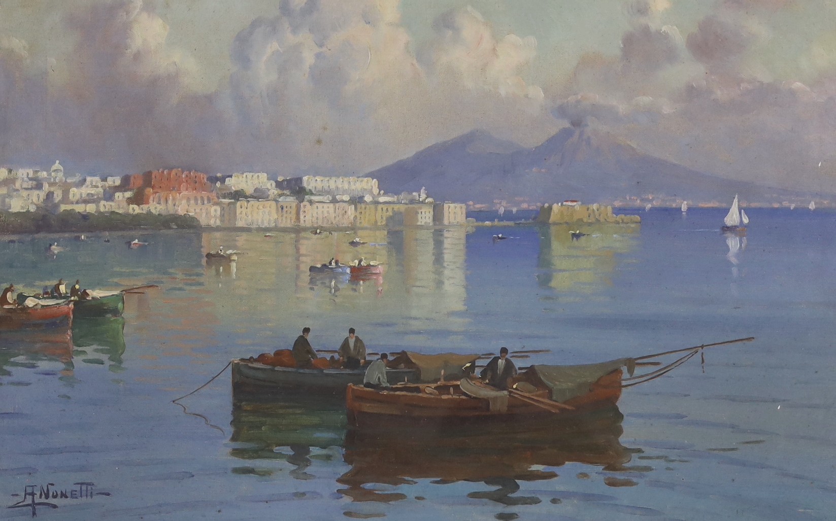 A. Nonetti, oil on canvas board, Neapolitan coastal scene, signed, 29 x 44cm